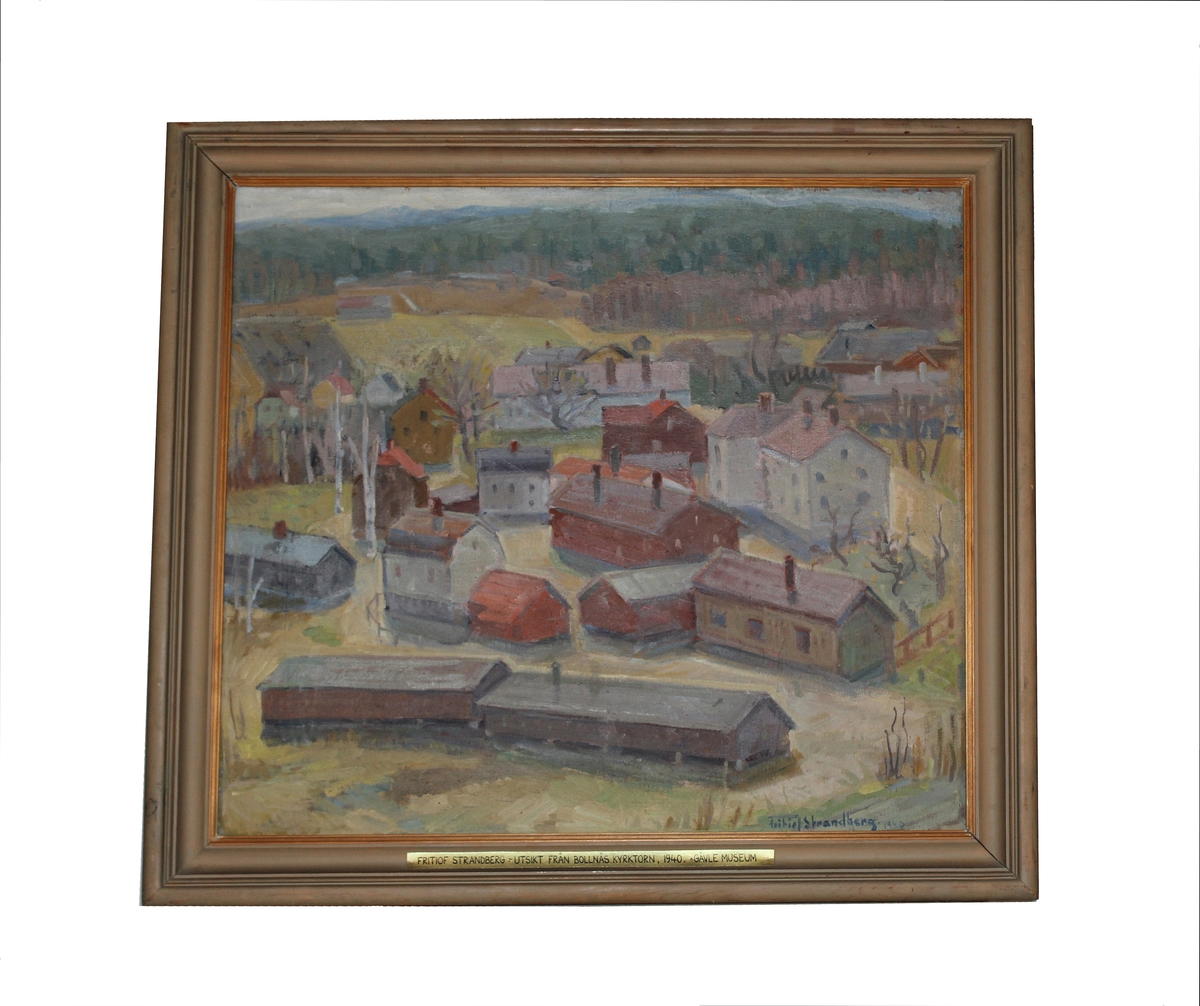 Oljemålning, "Utsikt från Bollnäs kyrktorn" av Fritiof Strandberg, 1940.
