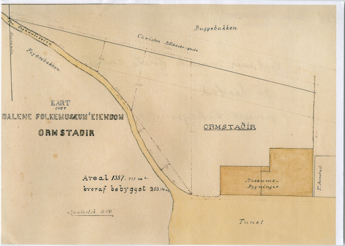 Kart over Dalane Folkemuseums første anlegg