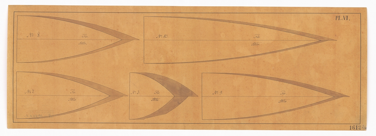 Ritning till hålkroppar använda vid af Chapmans hydrodynamiska experiment 1794. Tabell no V.