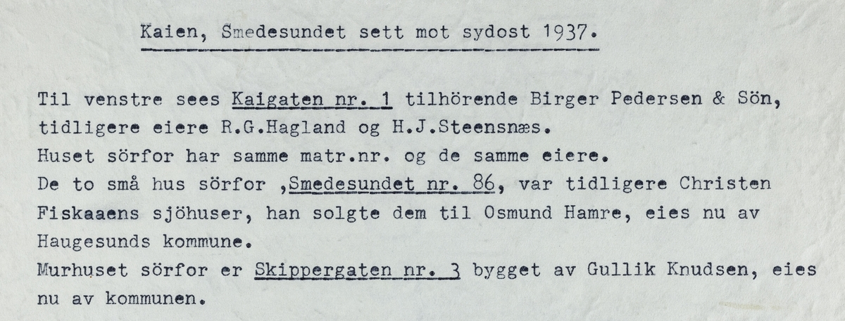 Kaien, Smedasundet sett mot sydøst, 1937.
