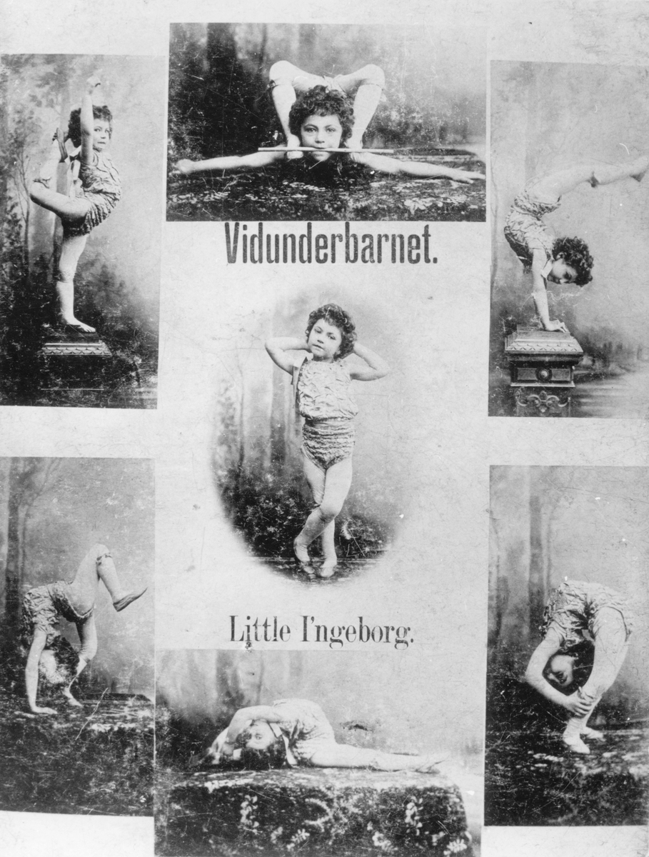 Affisch föreställande vidunderbarnet La Bella Ingeborg (Little Ingeborg) i olika poser.
