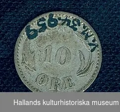 Danskt silvermynt. 10 ØRE (öre). 1894. CHRISTIAN IX (IZ Skrivfel?) KONGE AF DANMARK.