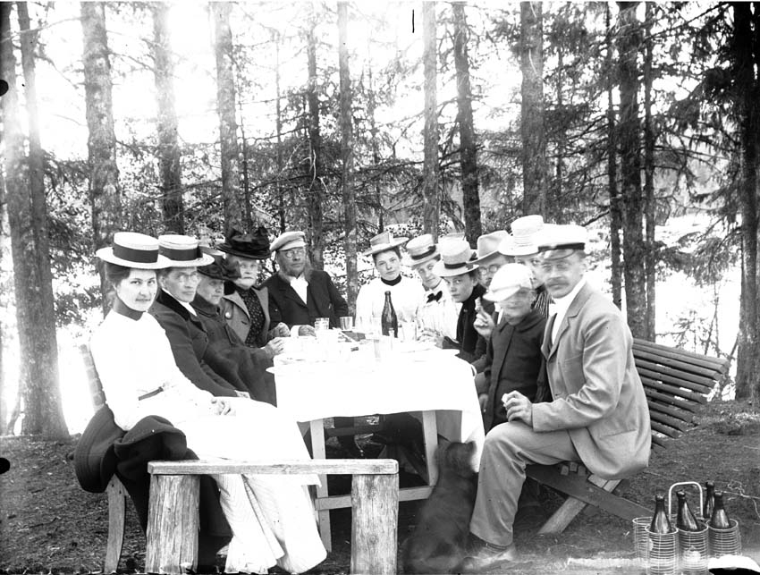 Grupporträtt, familjen Mellgren med vänner, Lillhärad, ca 1910.