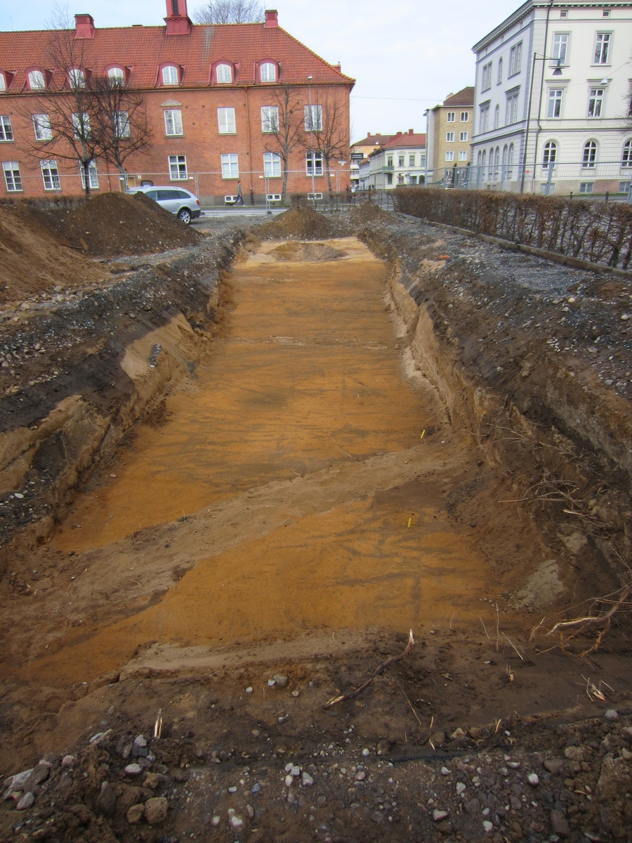 Ett schakt med årderspår. Foto från en arkeologisk undersökning i centrala delarna av Jönköping.