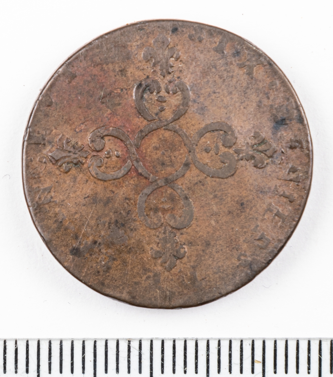 Mynt Frankrike 6 Denier. Troligtvis 1710-1712.
