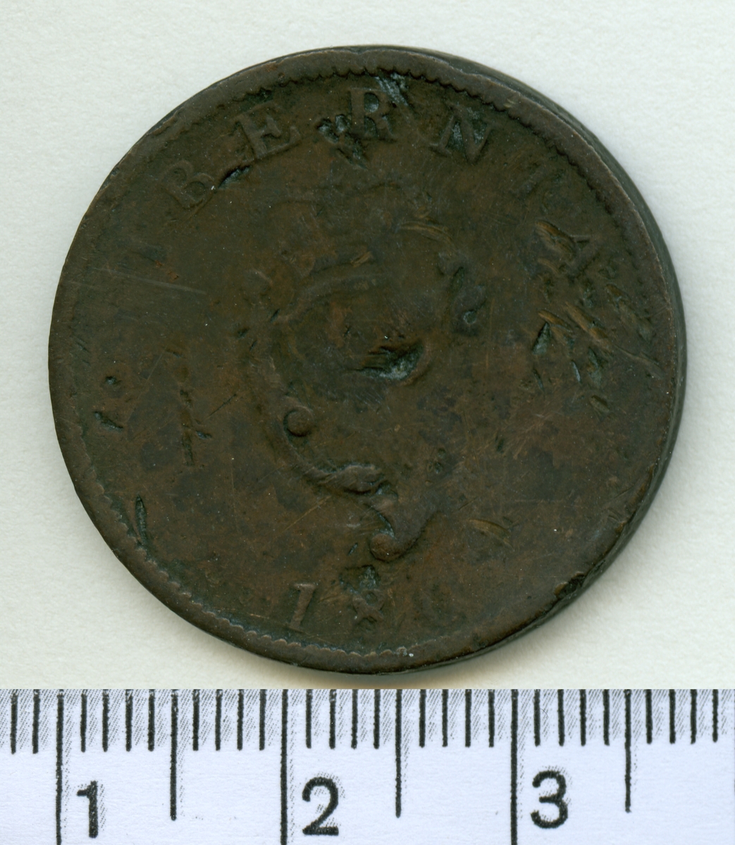 Mynt av valören 1 eller 1/2 penny 180? Irland George III.