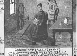 Konv:  Knud Graah  tekst på bildet: Carding and spinning by 