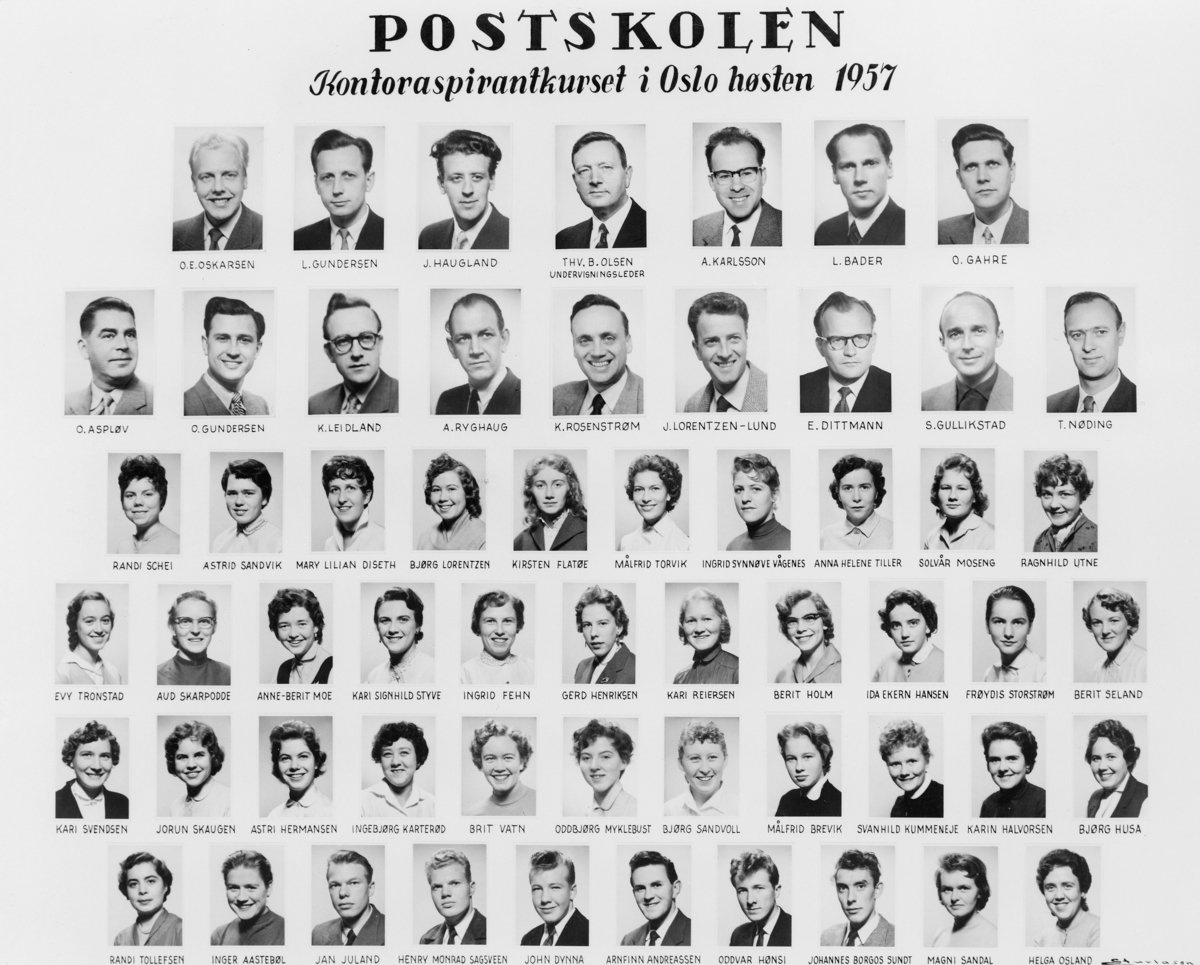 gruppebilde, Oslo, postskolen kontoraspirantkurset 1957