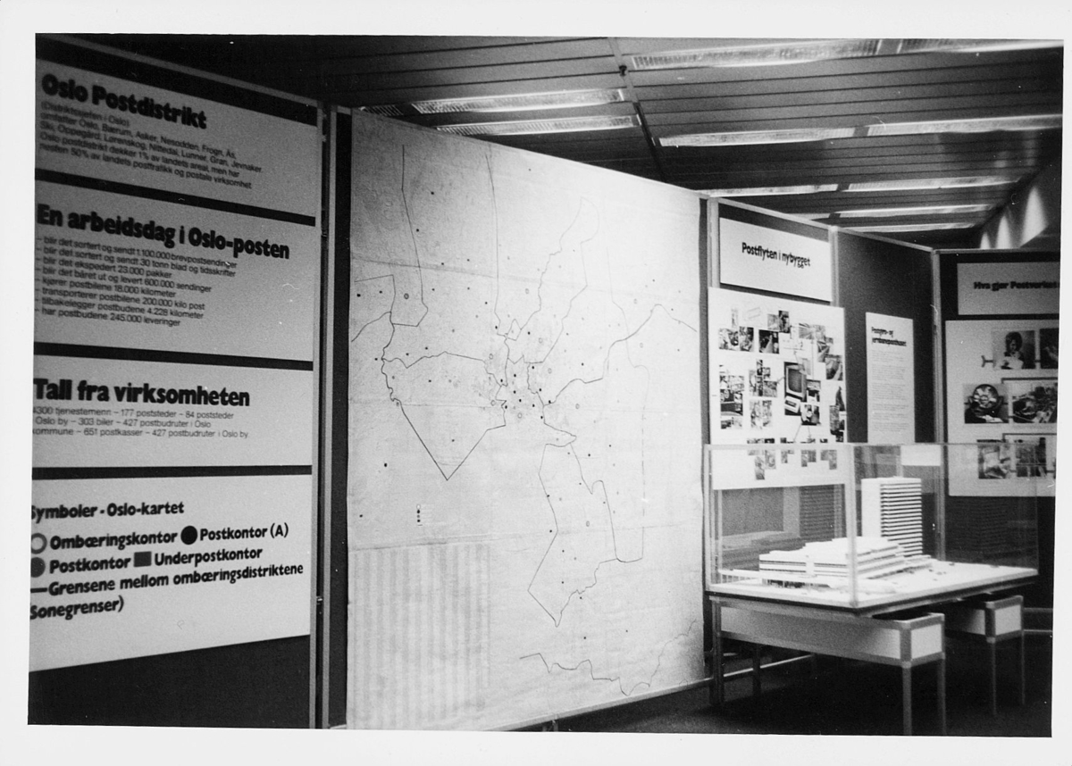 markedsseksjonen, Oslo postgård 50 år, utstilling, modell av postgiro, informasjon