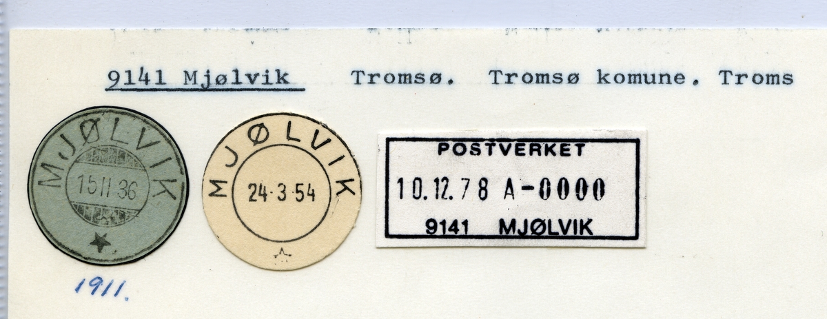Stempelkatalog  9141 Mjølvik, Tromsø kommune, Troms