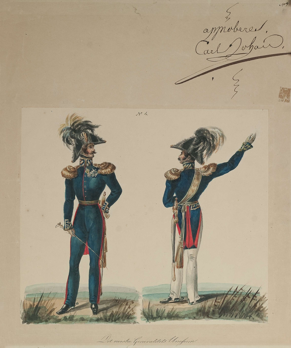 Det norske Generalitetets Uniform. Approbert Carl Johan, 1830.