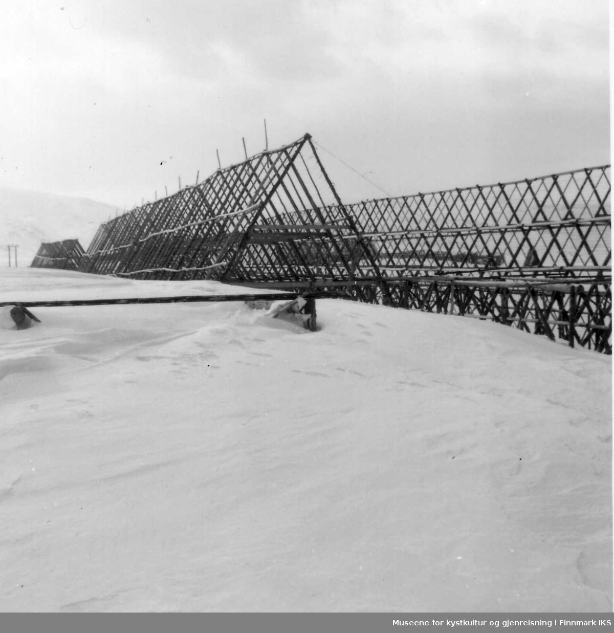 Snøforhold på Iversenraet. Edv. Fjærtofts fiskehjeller, 1952