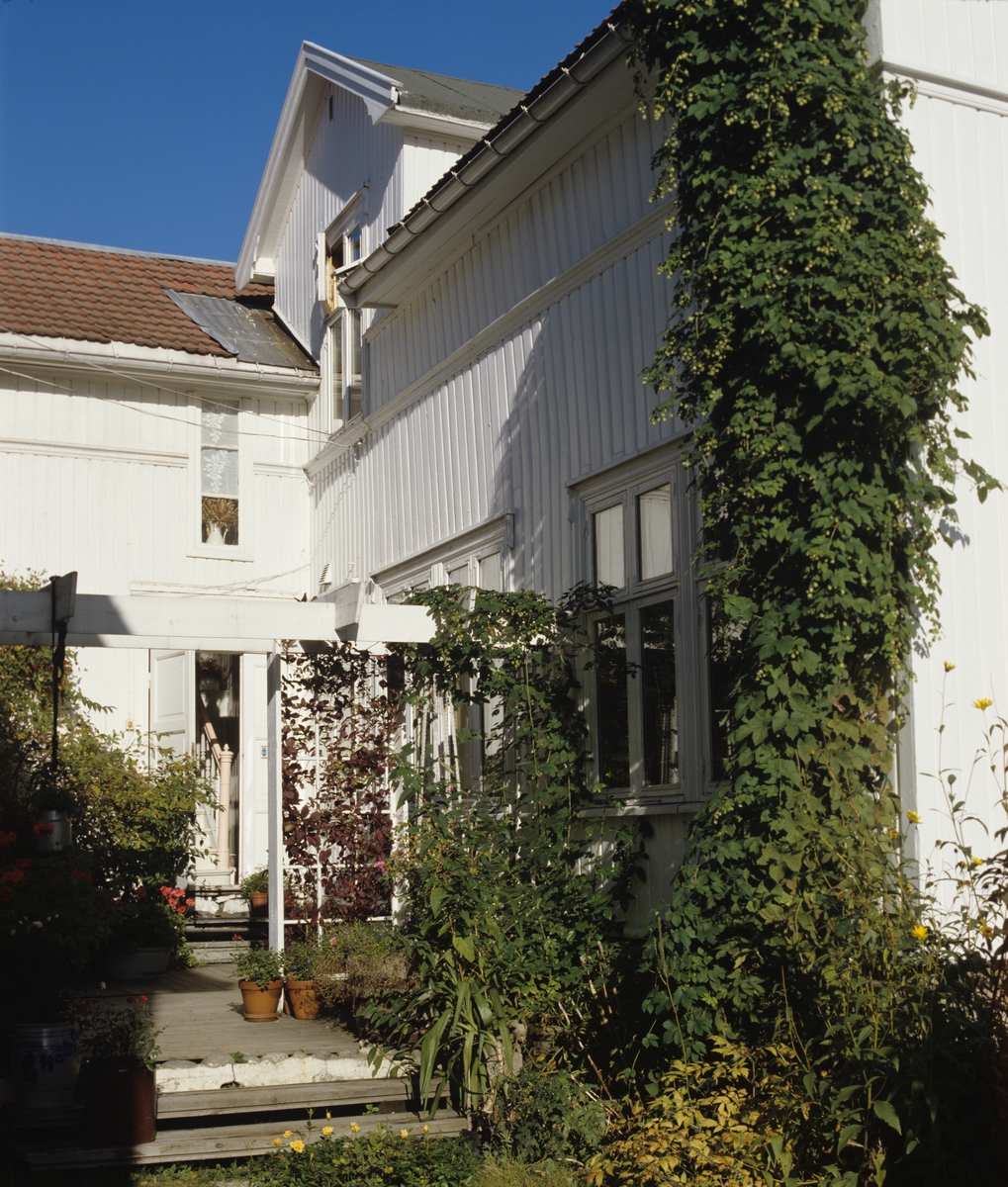 Gammelt hus, del av bakgården.  Illustrasjonsbilde fra Nye Bonytt 1989.