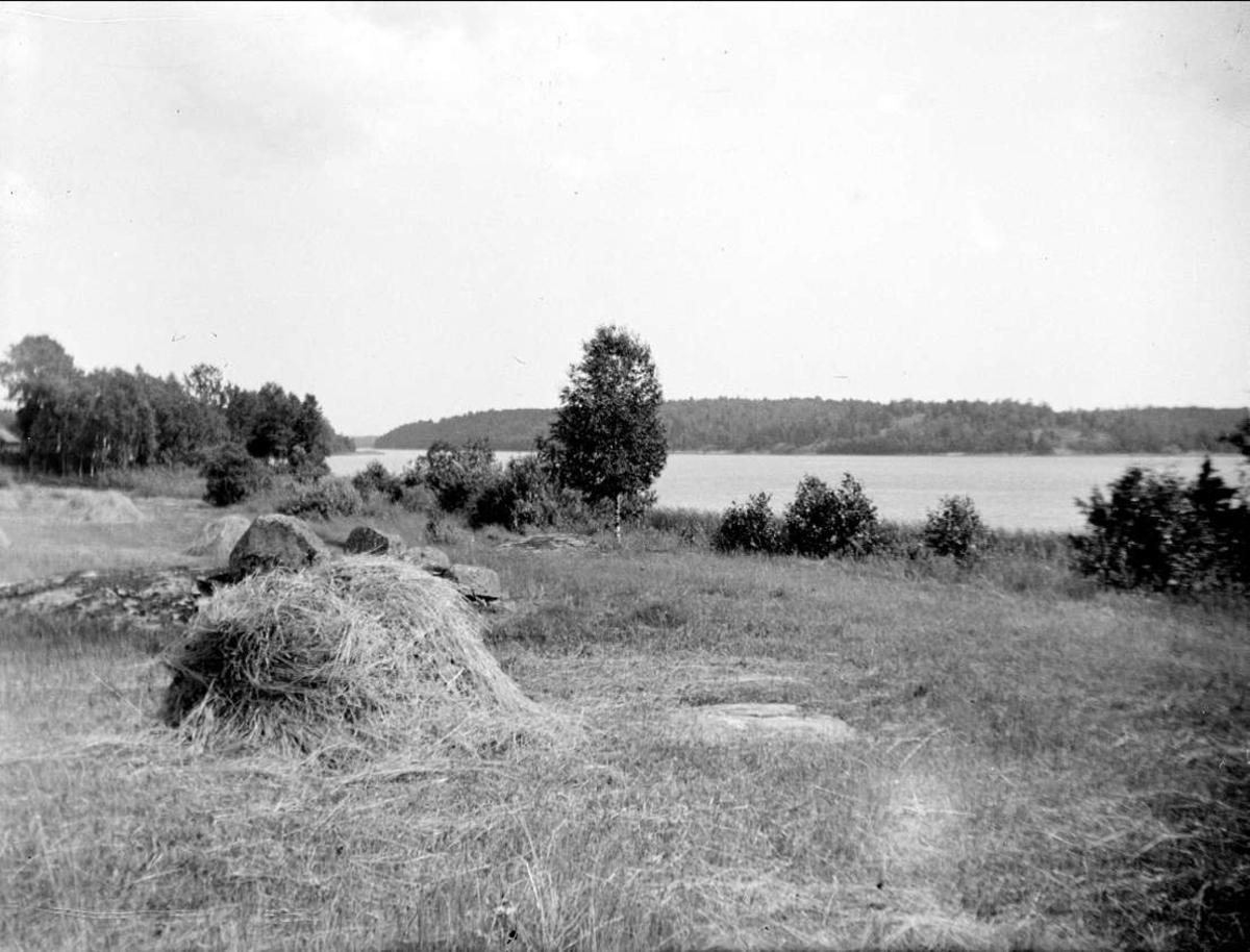 Landskapsvy med Kyrksjön, Länna socken, Uppland 1927