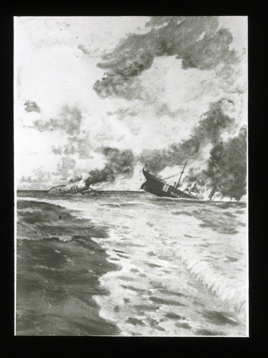 Kamp i Nordsjøen i 1916 mellom det forkledde tyske skipet D/S 'Geiss' (b.1914, Neptun) og engelske D/S 'Alacanta', (b.1913,Harland & Wolff).