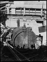 Hafslund A/S i Skjeberg, 1936. Fra bygging av kraftstasjon. 