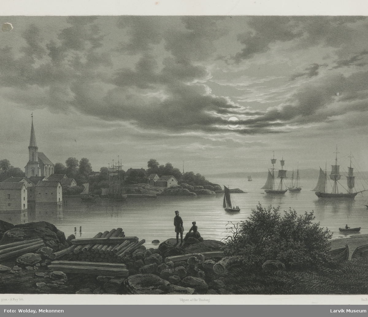 J.C. Dahls bilde over Larvik havn og Tollerodden. 