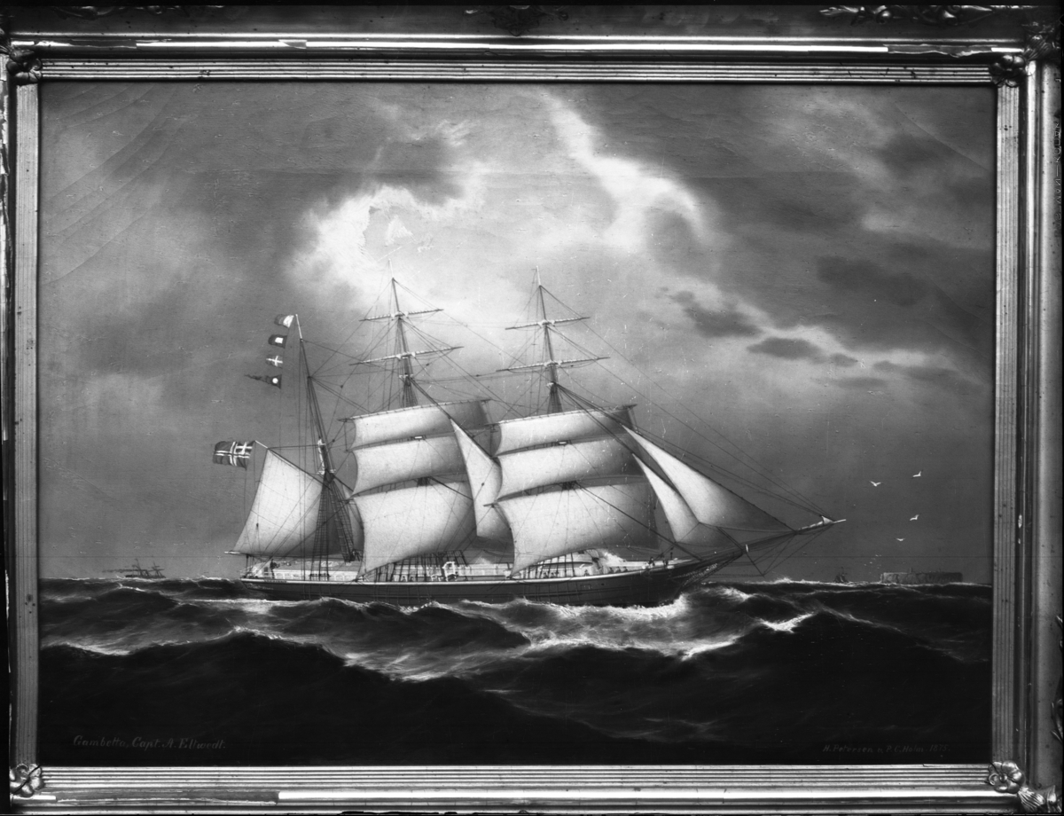 Maleri av en seilbåt fotografert