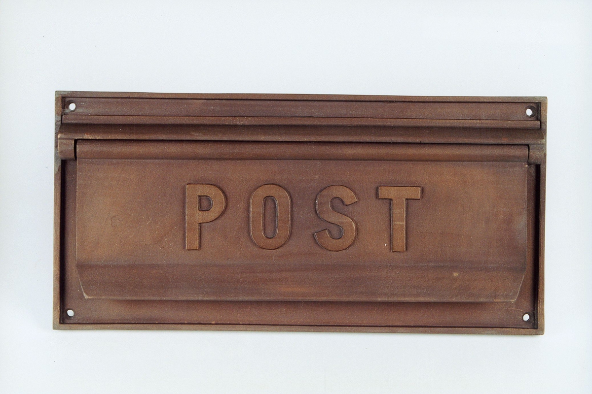 Postmuseet, gjenstander, postkasse, brevkasse, utendørs postinnkast i bronse, Post.