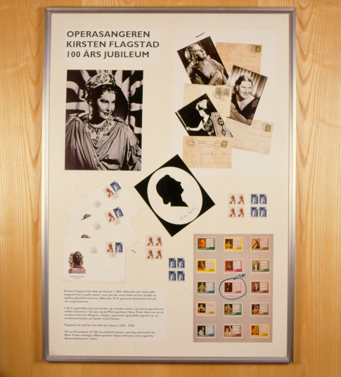 postmuseet, Kirkegata 20, utstilling, frimerker, NK 1232, NK 1233, Kirsten Flagstad 100 år, 26. juni 1995