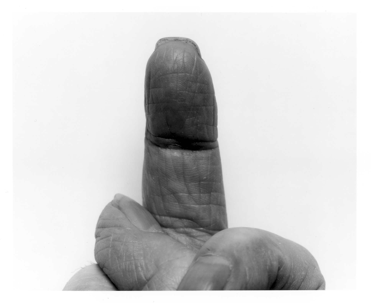 Gjennomgangsmotivet i Crossed fingers er en finger som står rett opp, som krysses eller filtrer seg i andre fingre. Med sin mørke fremtoning i kontrast til den lyse bakgrunnen, er disse oppstillingene nærmest som organiske skulpturer. Gesten hvor langefingeren vekselvis står i ensom majestet, eller er sammenfiltret med pekefingeren, har noe intenst anstrengt og nesten provoserende over seg med sin assosiasjon til det å "vise noen fingeren". Et annet moment er den nærgående og litt ubehagelige realismen som viser skitt under neglene, rynker og andre tegn på alderdom og levd liv.