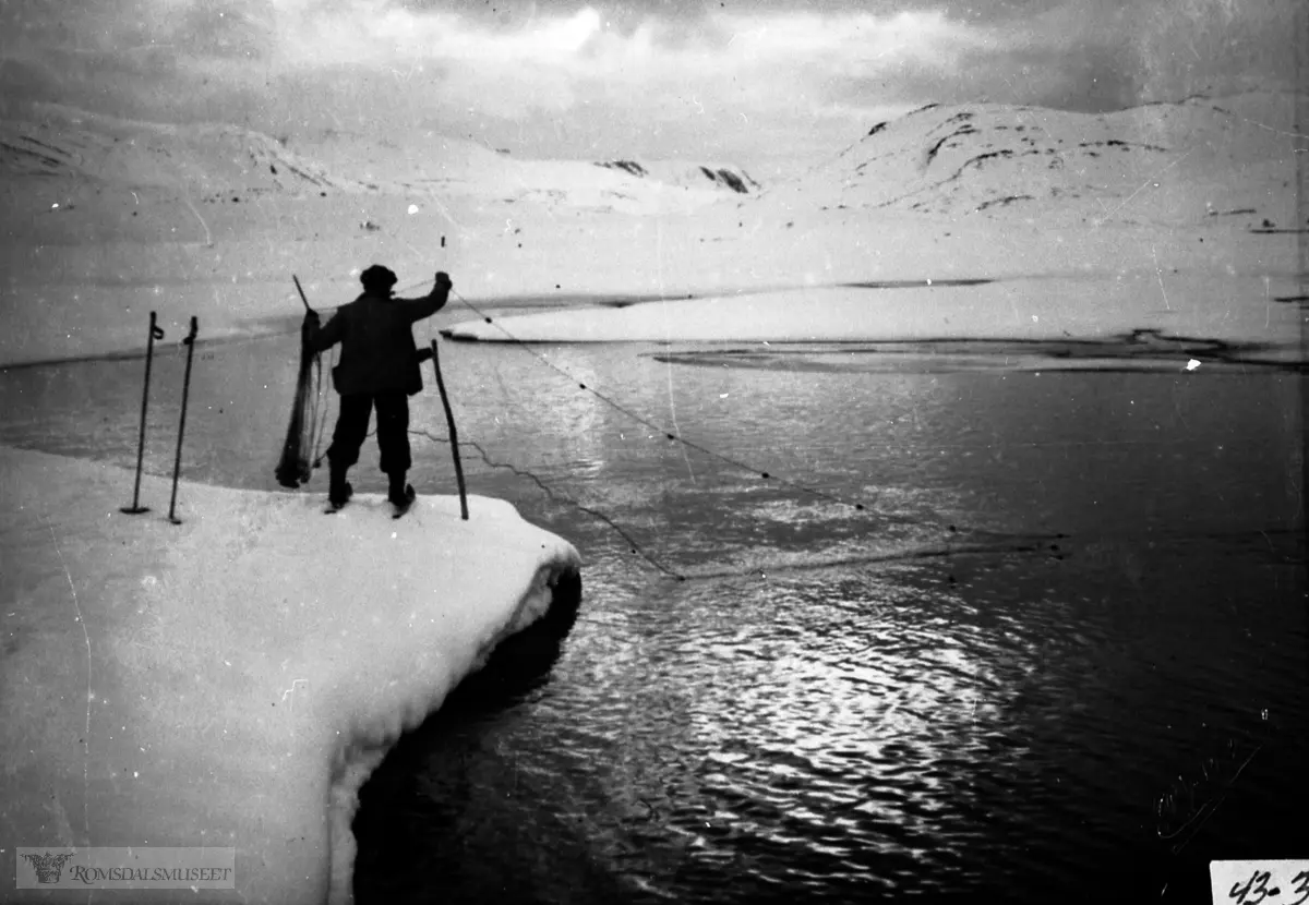 Fisking i Aursjøen. Torvald Utigard (Mardalen) på fiske i Aursjøen...