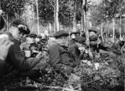 Gutta på Toftes Gave, Nedre Sund, Helgøya på skogstur. Hvile