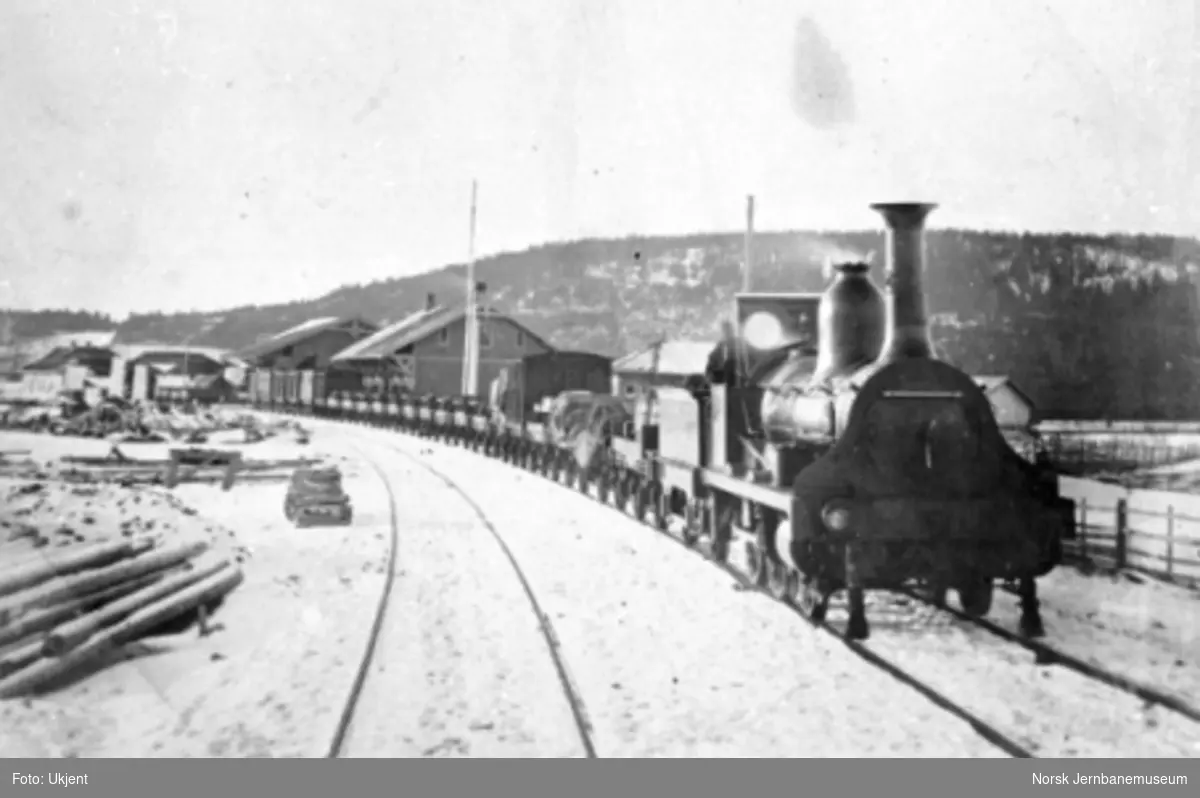 Damplokomotiv type 3 nr. 19 med godstog på Skarnes stasjon