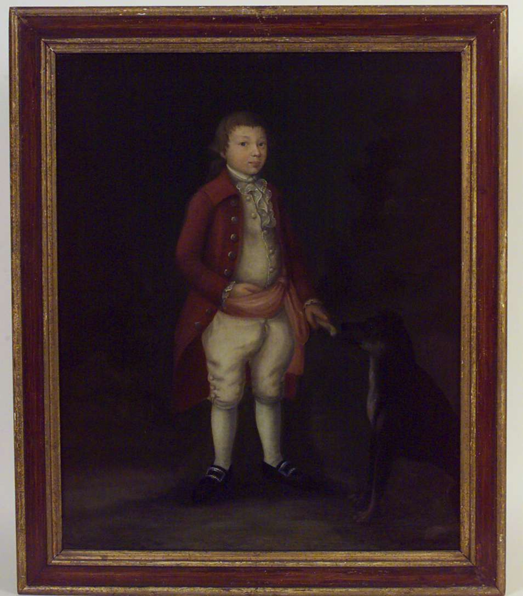 Barneportrett av Kield Hansen i 1700-tallsdrakt.