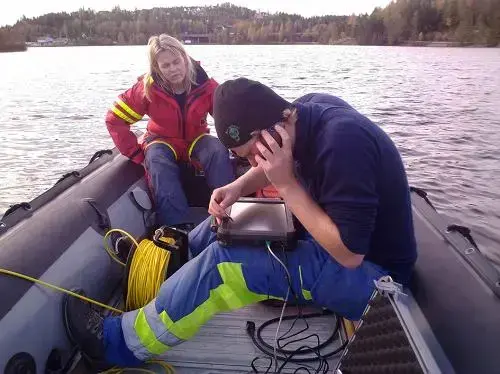 Sonarkjøring i Gjersjøen.