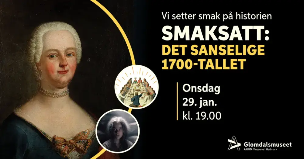 Plakat for arrangementet Smaksatt: Det sanselige 1700-tallet.